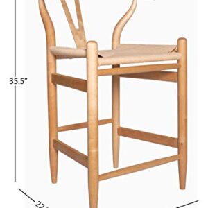 Amazon Brand – Stone & Beam Wishbone Counter-Height Barstool, 35.5"H, Rubberwood, Natural / Natural