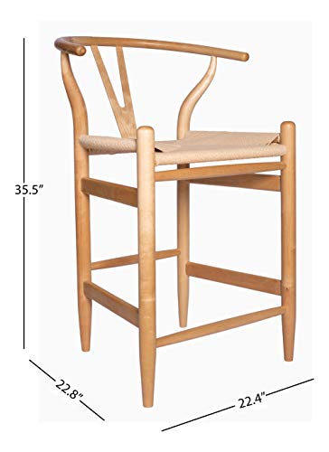 Amazon Brand – Stone & Beam Wishbone Counter-Height Barstool, 35.5"H, Rubberwood, Natural / Natural