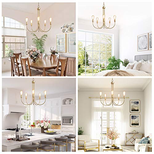 KSANA Large Gold Chandelier, 5-Light Modern Light Fixture for Dining & Living Room, Bedroom, Foyer and Entryway（25” Diameter X 26” Height）