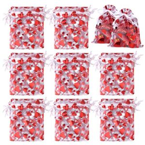 tuparka 120 pcs valentine gift bags,valentines candy treat bags, love heart organza bags drawstring pouches for valentines goodie wedding gift packaging,valentines party favor bags