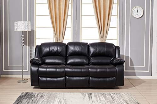 Betsy Furniture Power Reclining Bonded Leather Living Room Set (Black, Sofa)