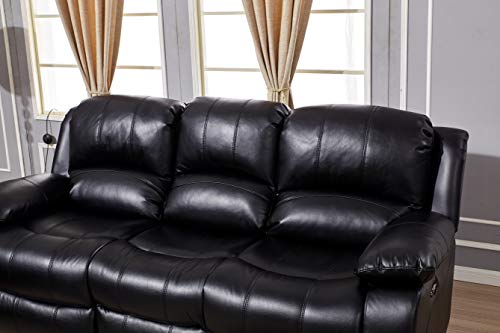 Betsy Furniture Power Reclining Bonded Leather Living Room Set (Black, Sofa)