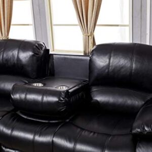 Betsy Furniture Power Reclining Bonded Leather Living Room Set (Black, Sofa)