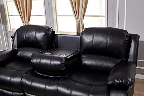 Betsy Furniture Power Reclining Bonded Leather Living Room Set (Black, Sofa)