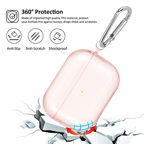 KOREDA Protective Cover Compatible with AirPods Pro & AirPods Pro 2 Case, Soft Clear Full Protective Case Shockproof Cover with Keychain Set for Airpods Pro 2nd Generation/1st Generation Case (Pink)