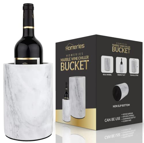 Homeries Marble Wine Chiller Bucket - Wine & Champagne Cooler for Parties, Dinner – Keep Wine & Beverages Cold – Holds Any 750ml Bottle - Ideal Gift for Wine Enthusiasts