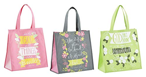 3 Religious Themed Inspirational Christian Tote Bags for Women | Matthew Verse, Thessalonians Verse, Ecclesiastes Verse Theme | Reusable Totes Set for Church Events, Bible Study, Lightweight Items