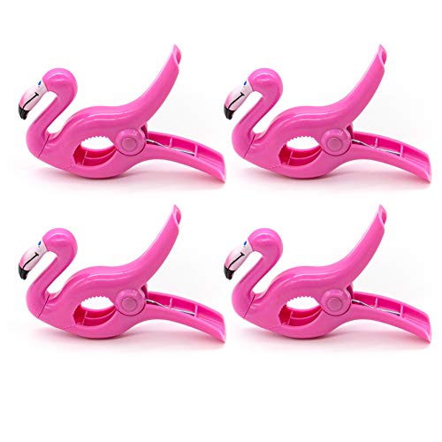 AUEAR, Lovely Towel Clips Chair Holders for The Beach or Home Patio Holiday Pool and Chaise Pool Chair Supplies Accessories Portable Secure Towel Clips (Pink Flamingo, 4-Pack)