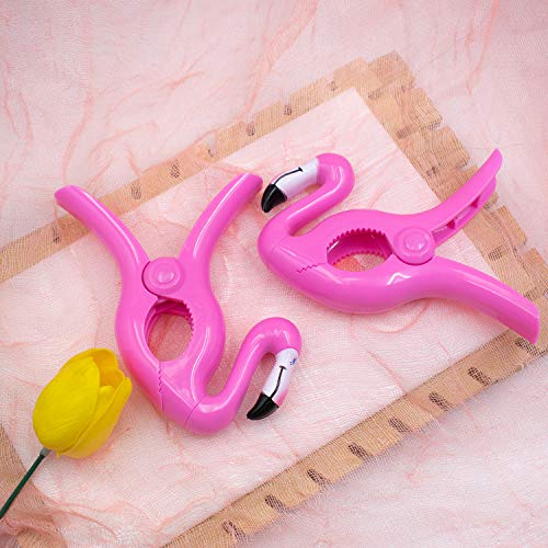 AUEAR, Lovely Towel Clips Chair Holders for The Beach or Home Patio Holiday Pool and Chaise Pool Chair Supplies Accessories Portable Secure Towel Clips (Pink Flamingo, 4-Pack)