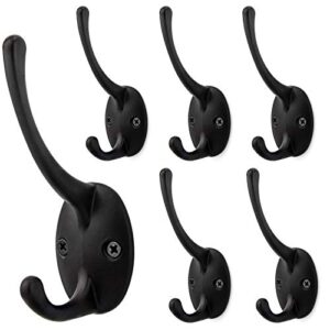 double robe hook black, arks royal small coat hangers wall mounted, 6 packs, matte black