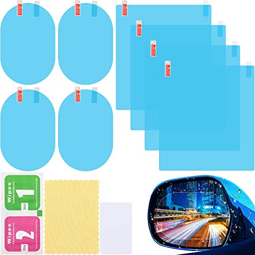 8 Pieces Car Rearview Mirror Film, Anti Fog Glare Rainproof Waterproof Mirror Film HD Clear Nano Coating Car Film, Protective Film Sticker for Car Rear View Mirrors and Side Windows