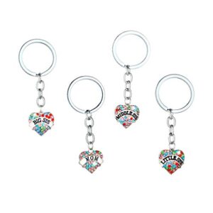 amosfun 4pcs mom big middle little sis keychain alloy heart shaped crystal family key rings bag hanging ornament gift for mother daughter sister