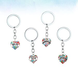 Amosfun 4pcs Mom Big Middle Little Sis Keychain Alloy Heart Shaped Crystal Family Key Rings Bag Hanging Ornament Gift for Mother Daughter Sister