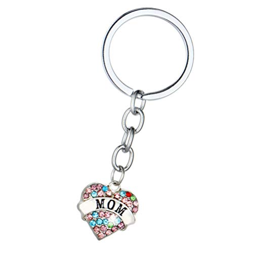 Amosfun 4pcs Mom Big Middle Little Sis Keychain Alloy Heart Shaped Crystal Family Key Rings Bag Hanging Ornament Gift for Mother Daughter Sister