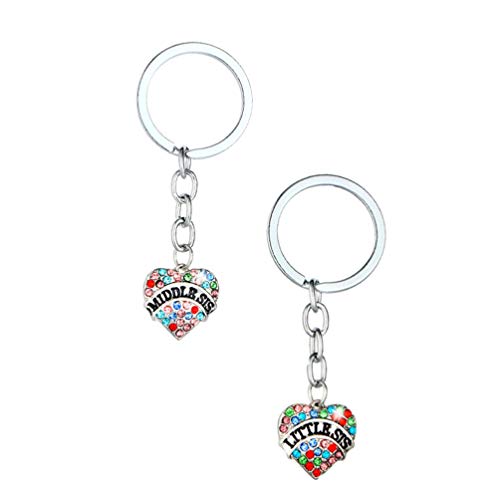 Amosfun 4pcs Mom Big Middle Little Sis Keychain Alloy Heart Shaped Crystal Family Key Rings Bag Hanging Ornament Gift for Mother Daughter Sister