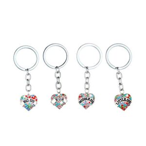 Amosfun 4pcs Mom Big Middle Little Sis Keychain Alloy Heart Shaped Crystal Family Key Rings Bag Hanging Ornament Gift for Mother Daughter Sister