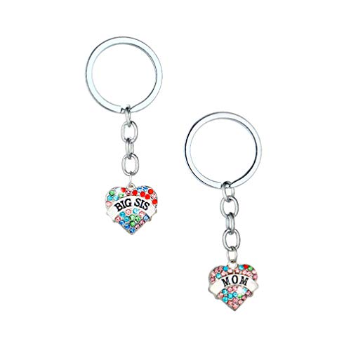 Amosfun 4pcs Mom Big Middle Little Sis Keychain Alloy Heart Shaped Crystal Family Key Rings Bag Hanging Ornament Gift for Mother Daughter Sister