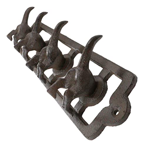 Ebros Cast Iron Whimsical Rustic Wagging Puppy Dog Tails 4 Pegs Quad Wall Hooks 13.75" Wide Hanger Dogs Themed Wall Mount Leash Coat Hat Keys Hook Decor Hanging Sculpture Plaque