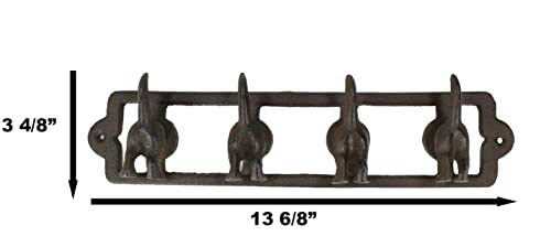 Ebros Cast Iron Whimsical Rustic Wagging Puppy Dog Tails 4 Pegs Quad Wall Hooks 13.75" Wide Hanger Dogs Themed Wall Mount Leash Coat Hat Keys Hook Decor Hanging Sculpture Plaque