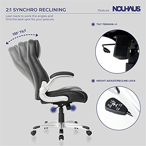 Nouhaus +Posture Ergonomic PU Leather Office Chair. Click5 Lumbar Support with FlipAdjust Armrests. Modern Executive Chair and Computer Desk Chair (Black)
