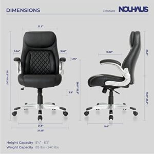 Nouhaus +Posture Ergonomic PU Leather Office Chair. Click5 Lumbar Support with FlipAdjust Armrests. Modern Executive Chair and Computer Desk Chair (Black)