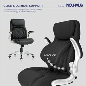 Nouhaus +Posture Ergonomic PU Leather Office Chair. Click5 Lumbar Support with FlipAdjust Armrests. Modern Executive Chair and Computer Desk Chair (Black)