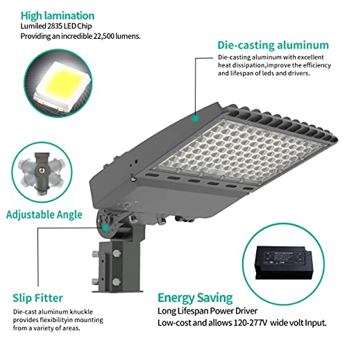 ELECALL LED Parking Lot Light 22650LM 150W 5000K Street Light Slip Fitter LED Shoebox Pole Lights Outdoor Commercial Area Lighting for Court Stadium Roadways,Waterproof IP65 ETL-Listed