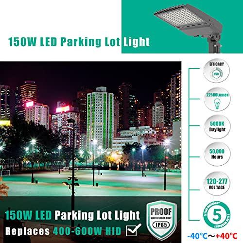 ELECALL LED Parking Lot Light 22650LM 150W 5000K Street Light Slip Fitter LED Shoebox Pole Lights Outdoor Commercial Area Lighting for Court Stadium Roadways,Waterproof IP65 ETL-Listed