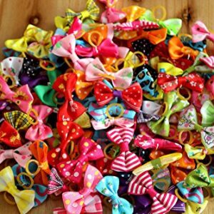 Masue Pets 50pcs in Pairs Dog Hair Bows with Rubber Bands Rhinestone Pearls Bows Bowknot Bows Dog Topknot Bows Cute Dog Hair