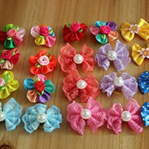 Masue Pets 50pcs in Pairs Dog Hair Bows with Rubber Bands Rhinestone Pearls Bows Bowknot Bows Dog Topknot Bows Cute Dog Hair