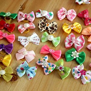 Masue Pets 50pcs in Pairs Dog Hair Bows with Rubber Bands Rhinestone Pearls Bows Bowknot Bows Dog Topknot Bows Cute Dog Hair