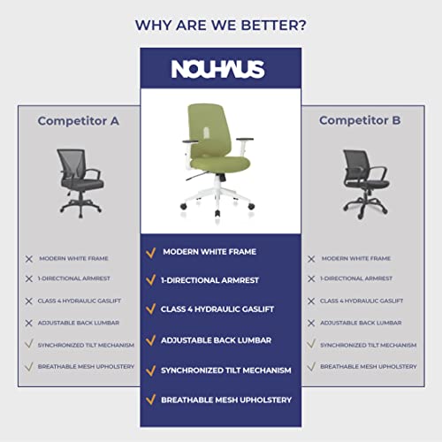 Nouhaus Palette Ergonomic Office Chair Comfortable Swivel Computer Desk Chair, Lumbar Adjust Rolling Chair. (Green)