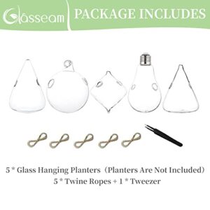 Hanging Glass Planter Plant Terrarium, 5Pcs Glasseam Propagation Stations for Plants Modern Propogation Station Wall Vase Planters Hydroponic Vases for Air Plant Flowers Indoor Window Home Decor