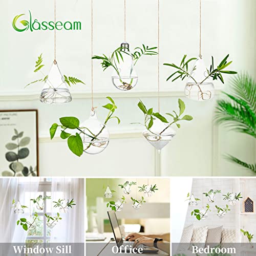 Hanging Glass Planter Plant Terrarium, 5Pcs Glasseam Propagation Stations for Plants Modern Propogation Station Wall Vase Planters Hydroponic Vases for Air Plant Flowers Indoor Window Home Decor