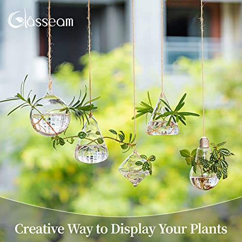 Hanging Glass Planter Plant Terrarium, 5Pcs Glasseam Propagation Stations for Plants Modern Propogation Station Wall Vase Planters Hydroponic Vases for Air Plant Flowers Indoor Window Home Decor