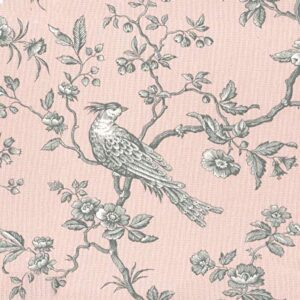 textiles français the regal birds fabric - vintage pastel pink with pewter and white | double-width 100% cotton designer print | 110 inches wide | per yard length increment*
