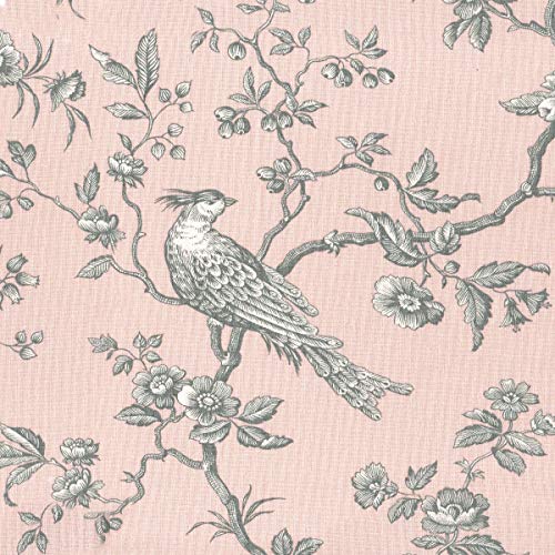 Textiles français The Regal Birds Fabric - Vintage Pastel Pink with Pewter and White | Double-Width 100% Cotton Designer Print | 110 inches Wide | Per Yard Length Increment*