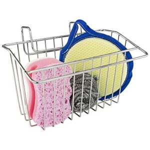 kitchen sink sponge holder caddy for brush soap dishwashing detergent drainer rack. chrome