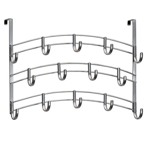 Lynk® Over Door Hook Rack - 14 Hook - Shirt, Belt, Hat, Coat, Towel, Purse, Bra Organizer - Platinum