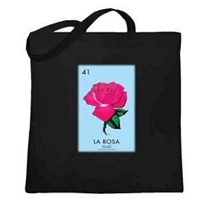pop threads la rosa rose loteria card mexican bingo black 15x15 inches large canvas tote bag