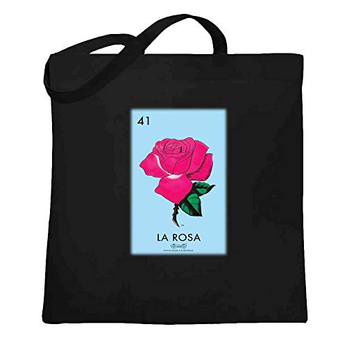 Pop Threads La Rosa Rose Loteria Card Mexican Bingo Black 15x15 inches Large Canvas Tote Bag