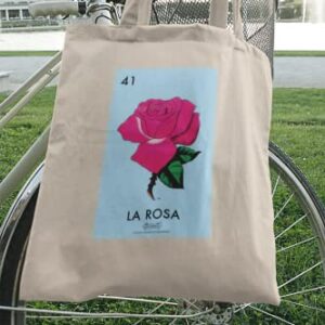 Pop Threads La Rosa Rose Loteria Card Mexican Bingo Black 15x15 inches Large Canvas Tote Bag