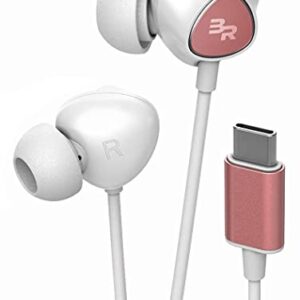 Bolle & Raven USB-C Headphones with Mic, in-Ear Wired Earphones with Inline Remote + Microphone for Type-C Phones Including Pixel 5/6/7 Pro, Galaxy S20/S21/Plus/S22/S23 Ultra (V100 Rose Gold)