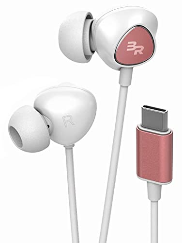 Bolle & Raven USB-C Headphones with Mic, in-Ear Wired Earphones with Inline Remote + Microphone for Type-C Phones Including Pixel 5/6/7 Pro, Galaxy S20/S21/Plus/S22/S23 Ultra (V100 Rose Gold)