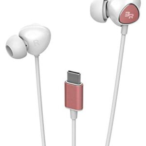 Bolle & Raven USB-C Headphones with Mic, in-Ear Wired Earphones with Inline Remote + Microphone for Type-C Phones Including Pixel 5/6/7 Pro, Galaxy S20/S21/Plus/S22/S23 Ultra (V100 Rose Gold)