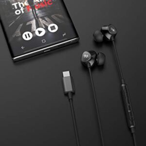 Thore Type C Headphones, in-Ear Wired Earbuds with Microphone & Volume Control Mic Earphones for Samsung Galaxy S23 Ultra/S22/S21/S20 Plus/FE, Pixel 4/5/6a/6/7a/7 Pro & More, Black (USB-C Connection)