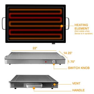 Megachef Fully Adjustable Buffet and Banquet Electric Food Hot Plate Warming Tray, 25", Black and Chrome