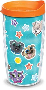 tervis disney - puppy dog pals collage insulated plastic tumbler with wrap and orange lid, 10oz wavy, clear