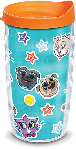 Tervis Disney - Puppy Dog Pals Collage Insulated Plastic Tumbler with Wrap and Orange Lid, 10oz Wavy, Clear