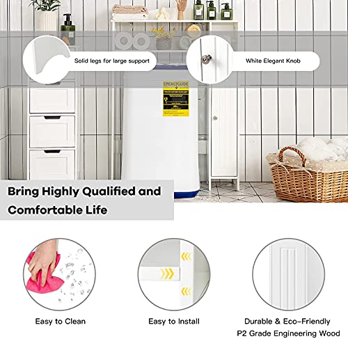 Giantex Over-The-Toilet Storage Rack, Bathroom Freestanding Space Saver with 1-Door Side Storage Cabinet, 2 Open Adjustable Shelves, Anti-Topping Design Towels Organizer Stand White